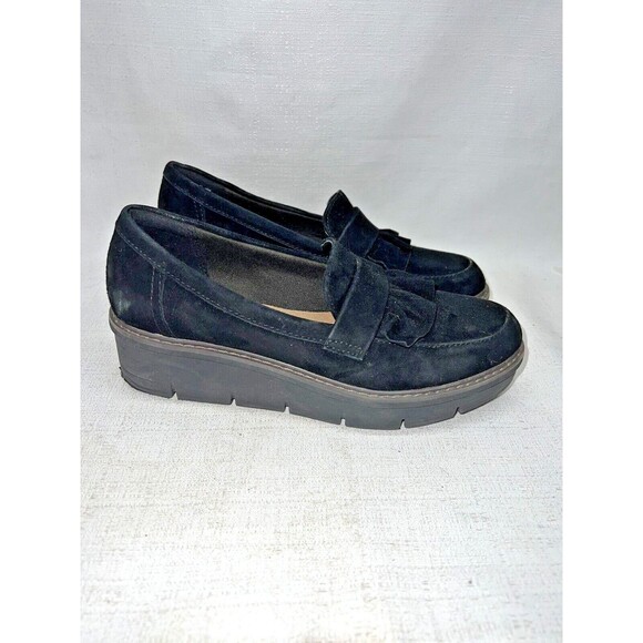 Clarks Collection Airabell Slip On Black Suede Platform Loafer Shoe Sz. 8 - Picture 4 of 9